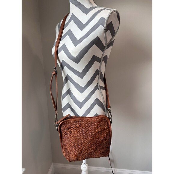 Platania Handbags - Platania Woven Leather Crossbody Bag Made in Italy Cognac Tan Intrecciato